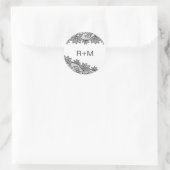Sticker Rond Mariage de dentelle romantique noir et blanc Monog (Sac)