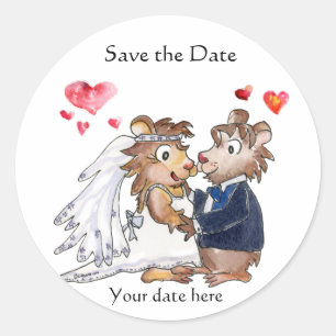Sticker Rond Mariage de dessin animé Couple Enregistrer les sti