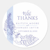 Sticker Rond mariage de dessin tropical bleu merci (Devant)