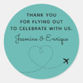 Sticker Rond Mariage de destination de l'avion | MERCI (Devant)
