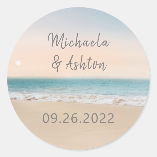 Sticker Rond Mariage de destination de plage simple (Devant)