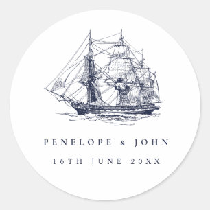 Sticker Rond Mariage de destination élégant vintage nautique
