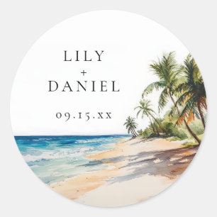 Sticker Rond Mariage de destination tropical à l'aquarelle