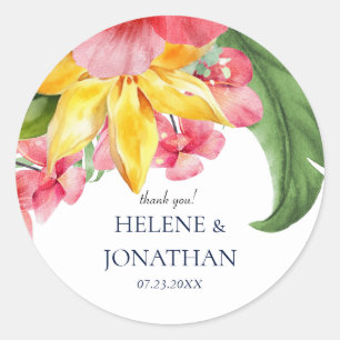 Sticker Rond Mariage de destination tropicale exotique florale