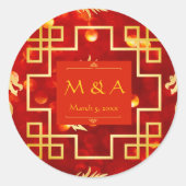 Sticker Rond Mariage de dragon rouge et or (Devant)