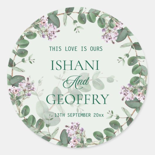Sticker Rond Mariage de feuillage d'eucalyptus (Devant)