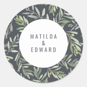 Sticker Rond Mariage de feuillage minime d'olivier moderne