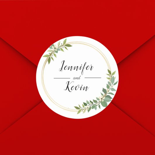 Sticker Rond Mariage de feuillage vert Fleur sauvage rustique