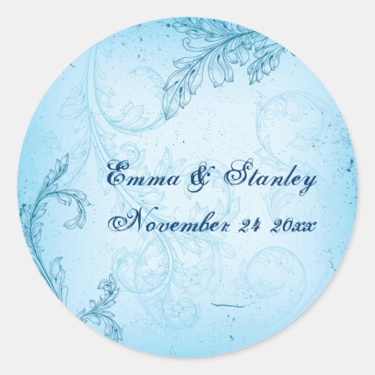 Sticker Rond mariage de feuille de défilement bleu turquoise vi (Devant)