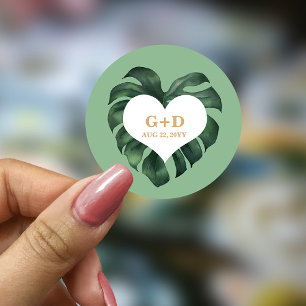 Sticker Rond Mariage de feuille de palme tropicale