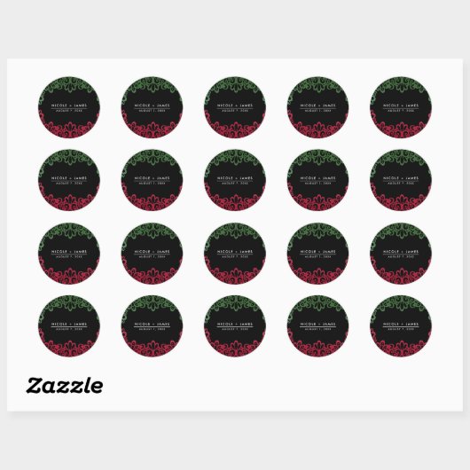 Sticker Rond Mariage de fiesta vert et rouge (Feuille)