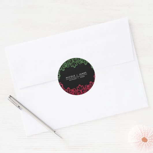 Sticker Rond Mariage de fiesta vert et rouge (Enveloppe)