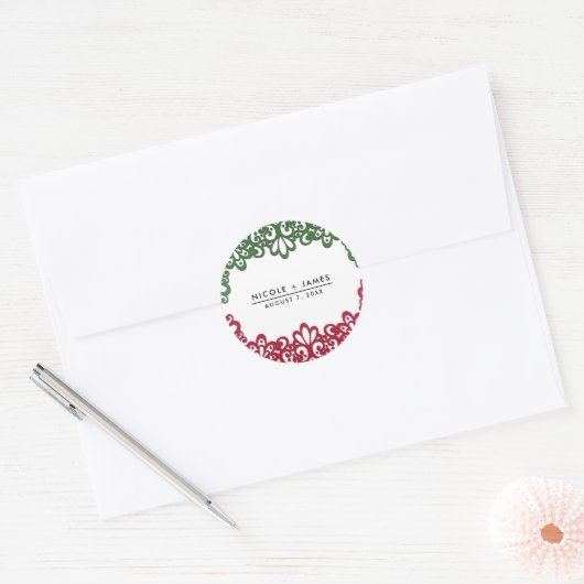 Sticker Rond Mariage de fiesta vert et rouge (Enveloppe)