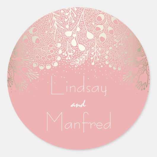 Sticker Rond Mariage de filigrane rose et or (Devant)