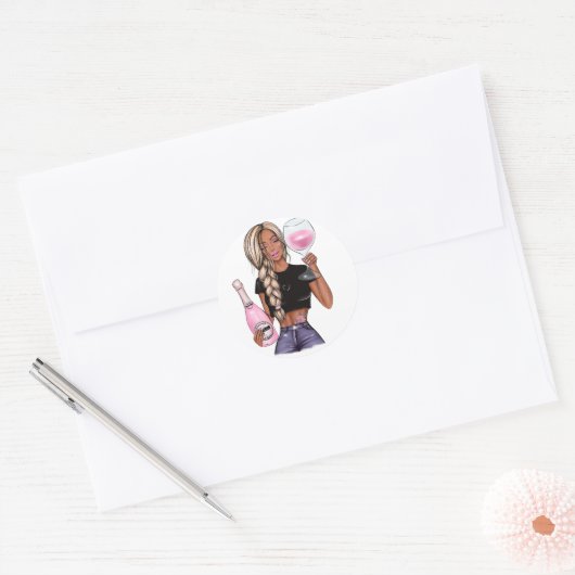 Sticker Rond Mariage de Fille avec Dégustation de Vins (Enveloppe)