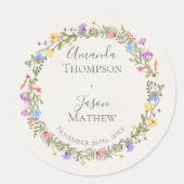 Sticker Rond Mariage de fleur sauvage rose vif violet fleuri (Devant)