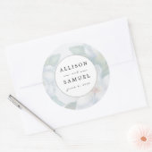 Sticker Rond Mariage de fleurs de bois blanc argenté personnali (Enveloppe)