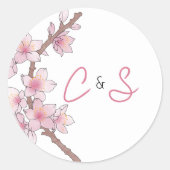 Sticker Rond Mariage de fleurs de cerisier d'aquarelle (Devant)