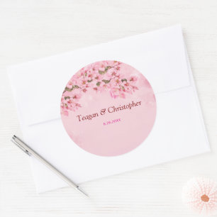 Sticker Rond Mariage de fleurs de cerisiers roses