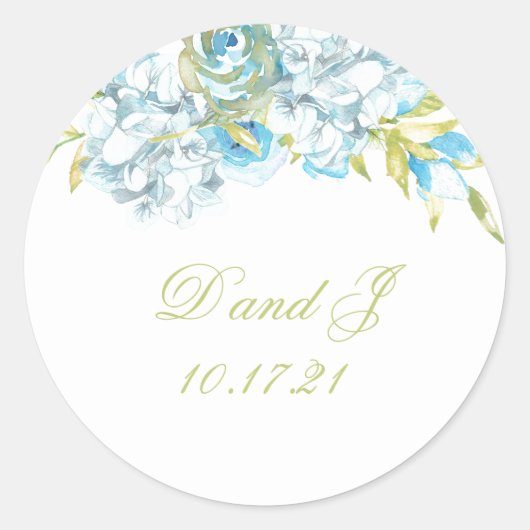Sticker Rond Mariage de fleurs de jardin bleu (Devant)