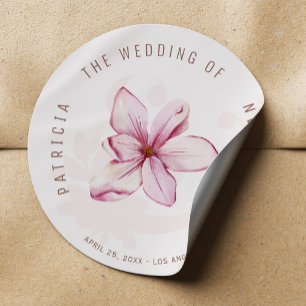 Sticker Rond Mariage de fleurs de magnolia rose pâle