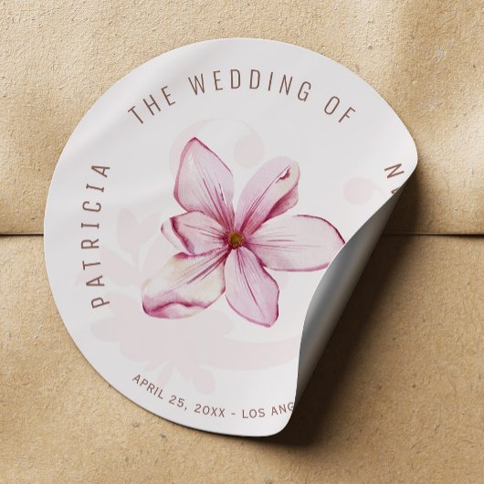 Sticker Rond Mariage de fleurs de magnolia rose pâle