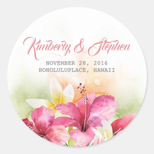 Sticker Rond Mariage de fleurs de plage tropicales (Devant)