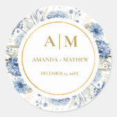 Sticker Rond Mariage de fleurs de printemps bleu Dusty (Devant)