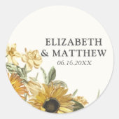 Sticker Rond Mariage de fleurs de tournesol rustique (Devant)