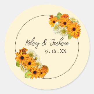 Sticker Rond Mariage de fleurs d'or et de crème