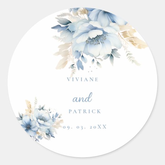 Sticker Rond Mariage de fleurs géométriques bleu foncé (Devant)