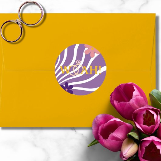 Sticker Rond Mariage de fleurs rétro rose violet