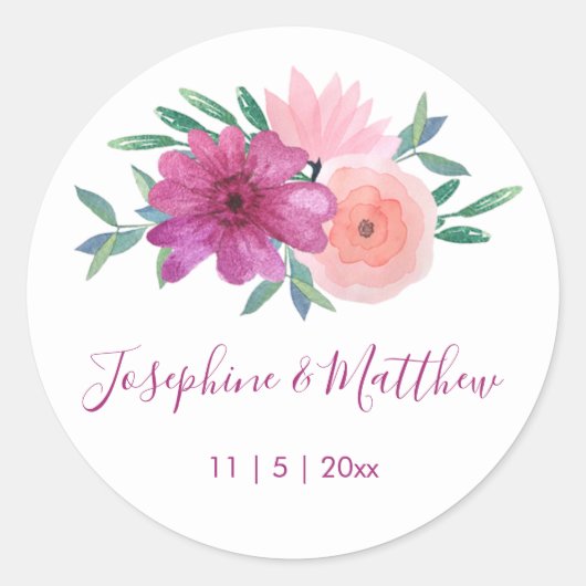 Sticker Rond Mariage de fleurs rose (Devant)