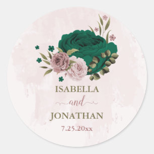 Sticker Rond mariage de fleurs rose vert émeraude