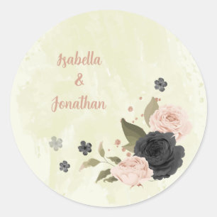 Sticker Rond mariage de fleurs roses noires