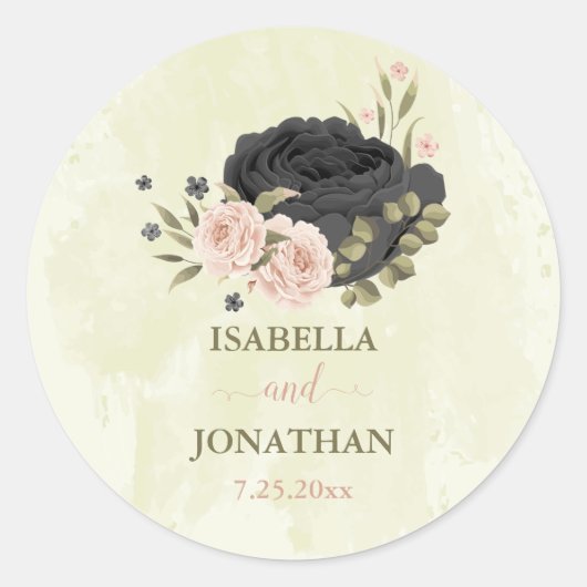 Sticker Rond mariage de fleurs roses noires (Devant)