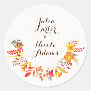 Sticker Rond Mariage de fleurs sauvages bohèmes orange violet