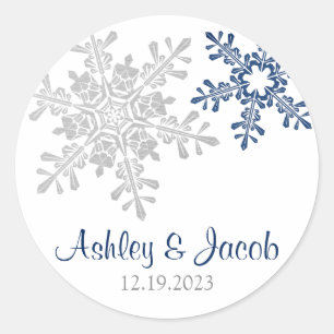 Sticker Rond Mariage de flocons de neige bleu marine
