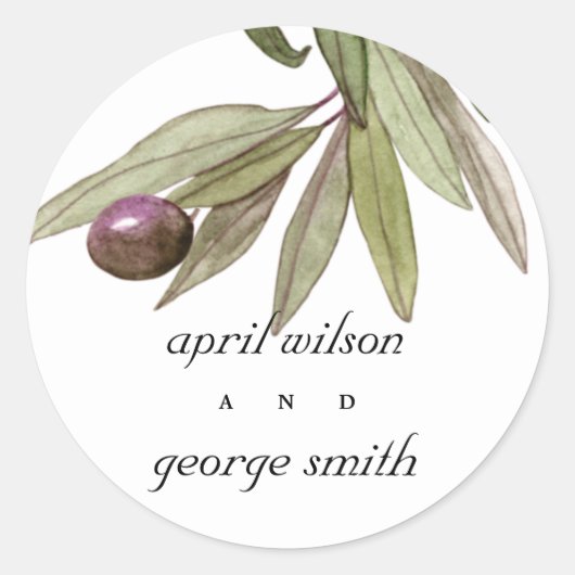 STICKER ROND MARIAGE DE FOLIER DE COULEUR D'EAU OLIVE RUSTIQUE (Devant)