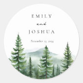 Sticker Rond Mariage de forêt de pins rustiques (Devant)