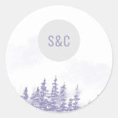 Sticker Rond Mariage de forêt d'hiver Simple Monogramme Aquarel (Devant)