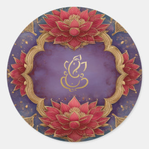 Sticker Rond Mariage de Ganesh Dieu indien Lotus rose violet