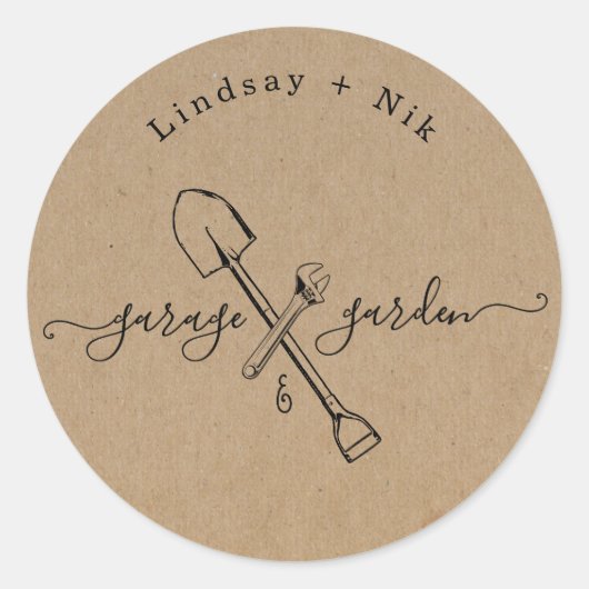 Sticker Rond Mariage de Garage & Jardin / Fête de Couple (Devant)