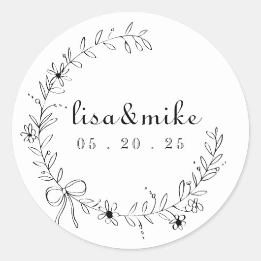 Sticker Rond Mariage de gerbe de fleurs et de bois (Devant)