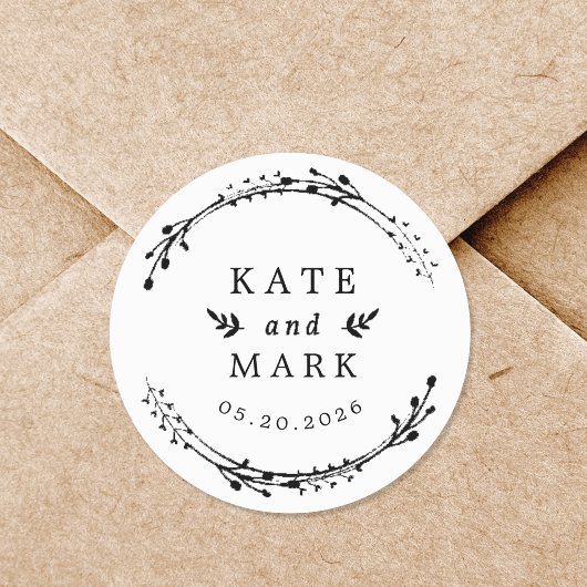 Sticker Rond Mariage de germe rustique Enregistrer la date
