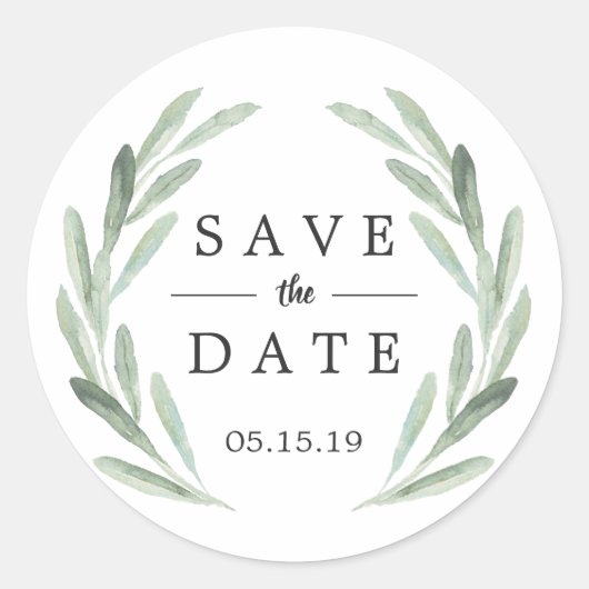 Sticker Rond Mariage de germe vert rustique Enregistrer la date (Devant)
