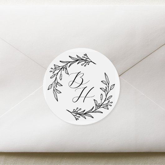 Sticker Rond Mariage de germes floraux Monogramme initial