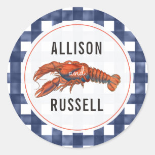 Sticker Rond Mariage de homard En vichy bleu