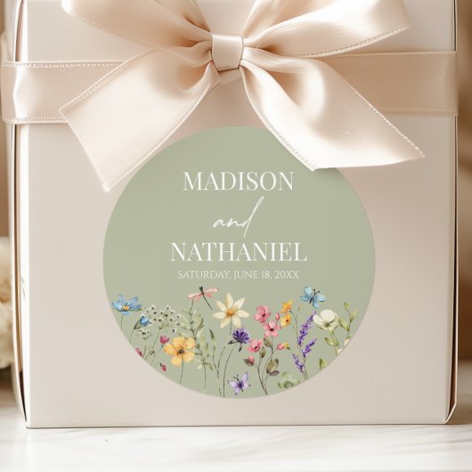 Sticker Rond Mariage de jardin floral de fleurs sauvages