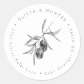 Sticker Rond Mariage de la branche Olive Couple Noms Adresse de (Devant)